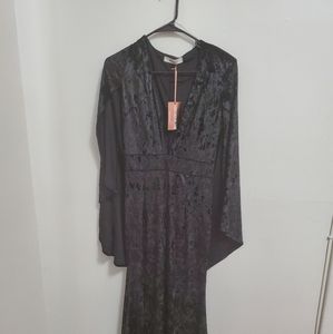 Black Crushed Velvet Cape Maxi Dress